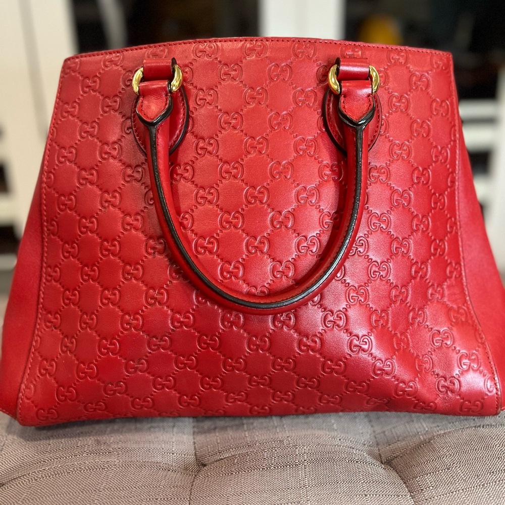 Gucci Guccissima Leather top handle bag Red